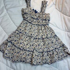 Japna Blue and Cream Floral Ruffle Dress size small